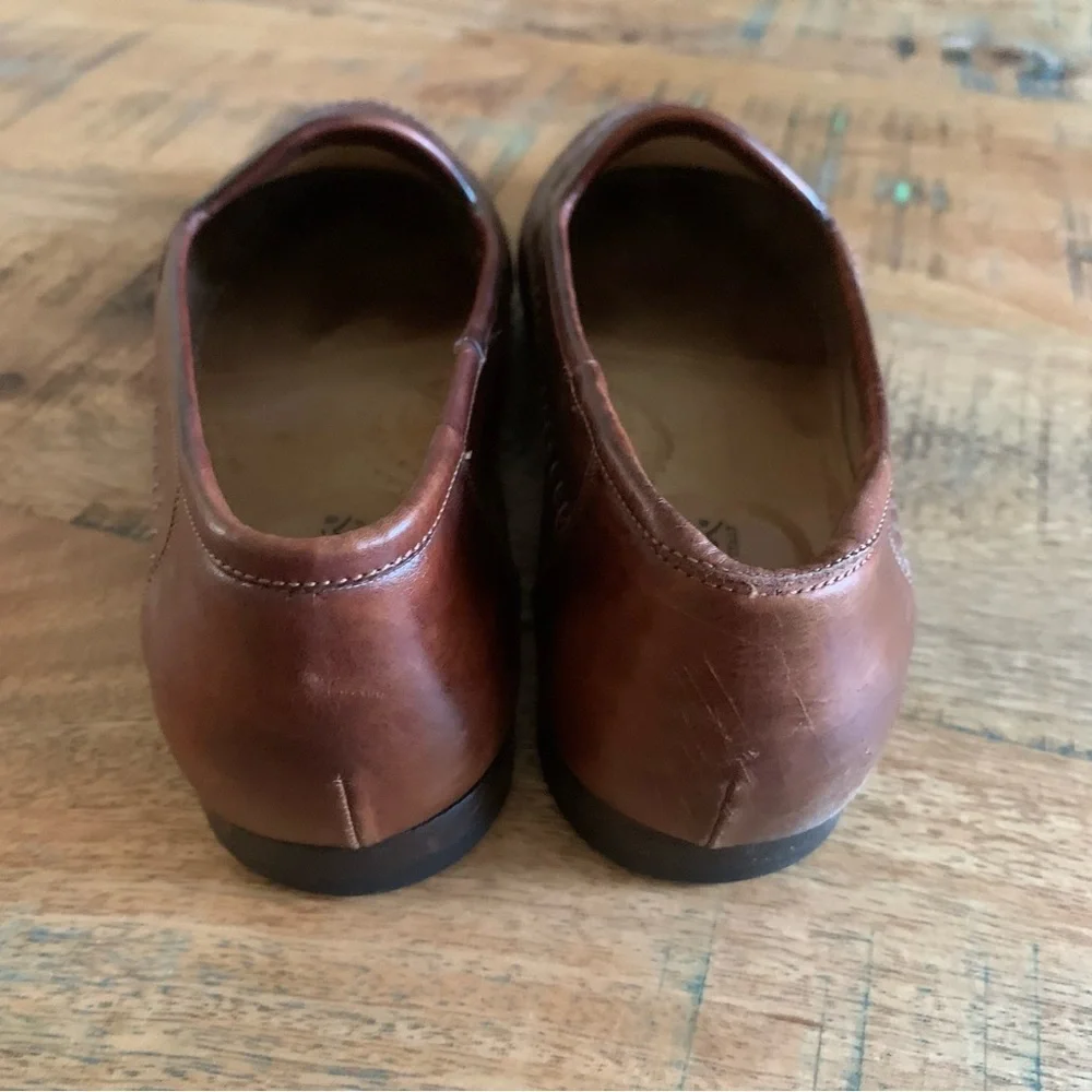 Santoni Mens Leather Interwoven Design almond toe Brown loafers Size 10